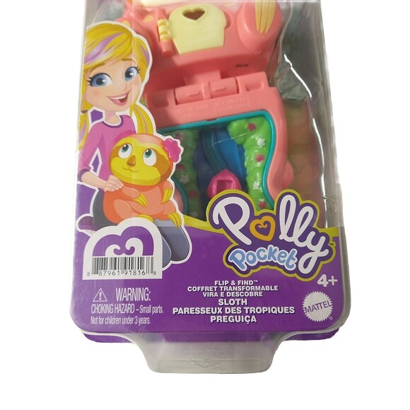 Polly Pocket Flip And Find Pink Sloth Playset NIB 2020 - Picture 2 of 5